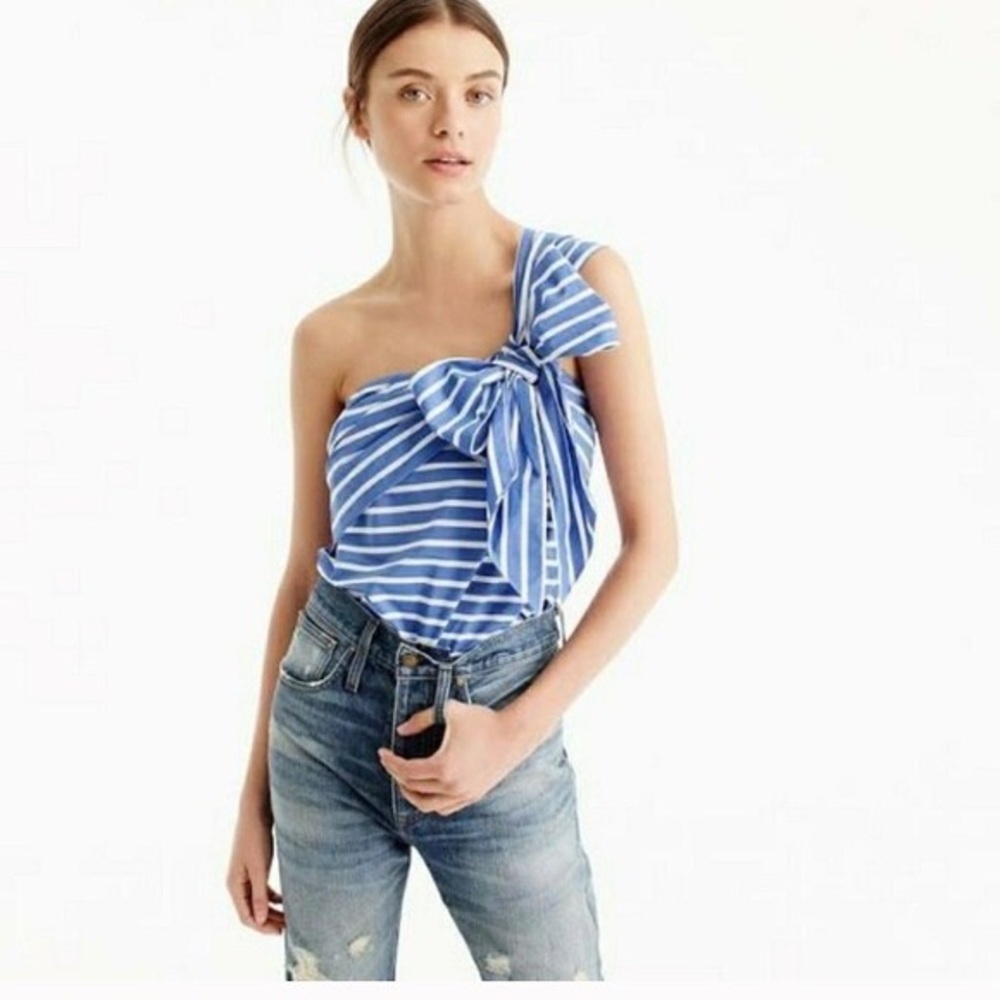 Jcrew one shoulder stripe bow top blouse